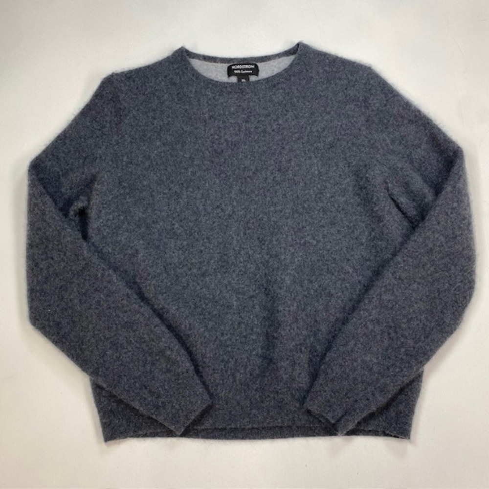 Nordstrom 100% Cashmere Crewneck Sweater Grey Heathered 2XL N0455884MN Mens READ